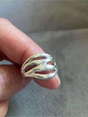 Sterling Silver Open Wave Dome Ring - Silver